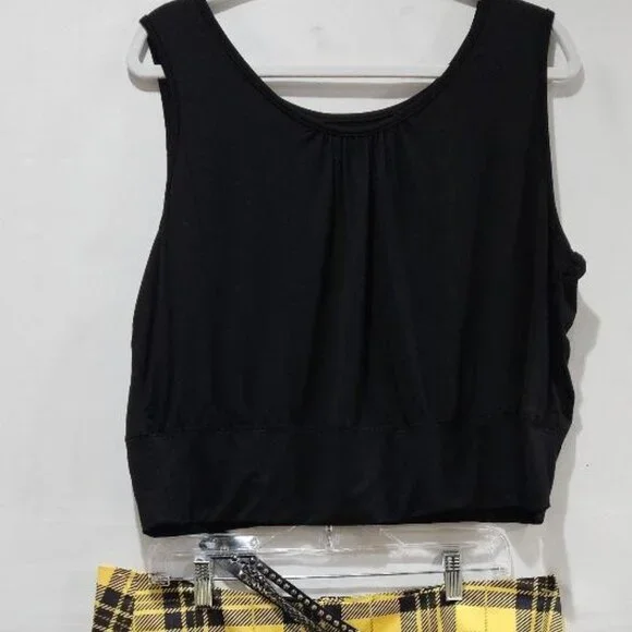 New RETRO UNIQUE VINTAGE YELLOW BLACK PLAID HIGH WAIST SWING SKATER SKIRT 18 - Picture 9 of 9